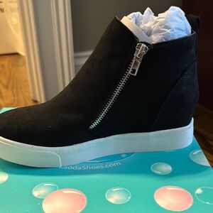 Soda Black High-Top Wedge Sneakers